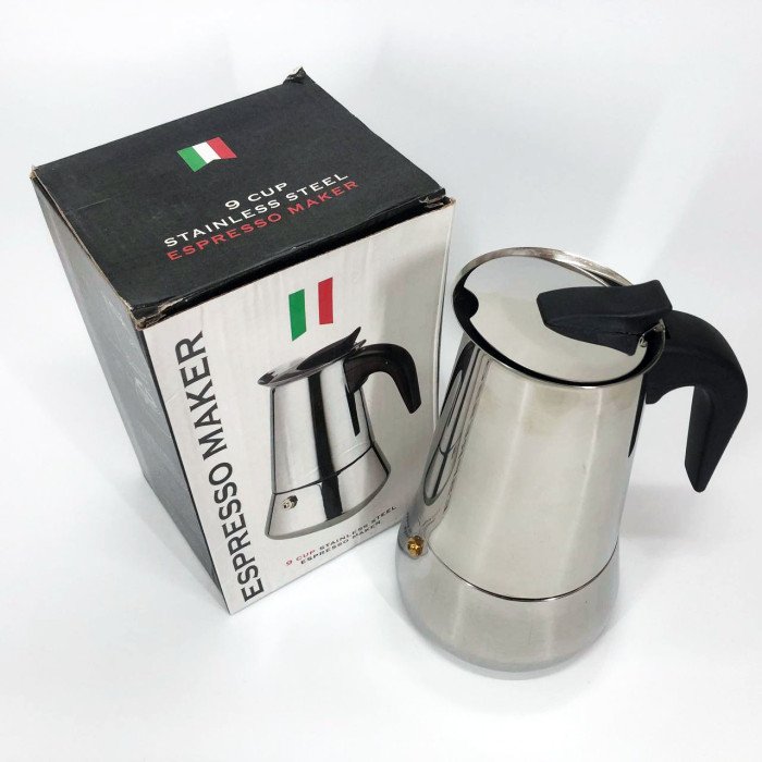 Гейзерна кавоварка UNIQUE UN-1903 на 9 чашок з нержавіючої сталі, гейзер для кави, кавник гейзерний