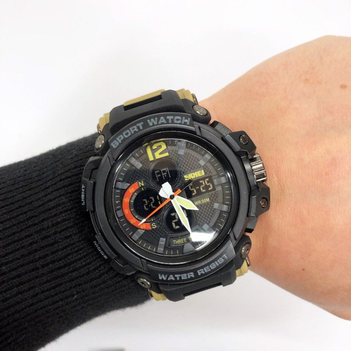 Годинник наручний чоловічий SKMEI 1343KH KHAKI, водостійкий тактичний годинник. Колір: хакі