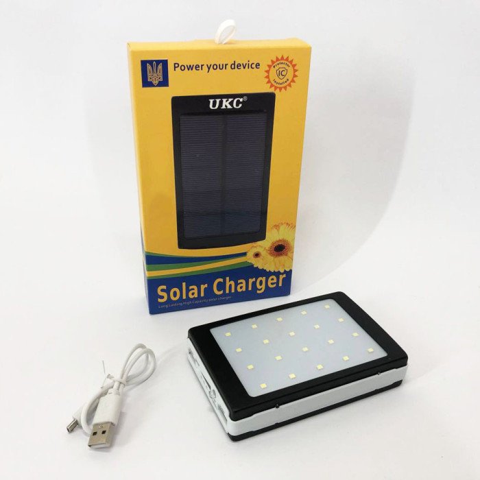 УМБ Power Bank Solar 20000 mAh мобільне зарядне з сонячною панеллю та лампою, повербанк для планшета