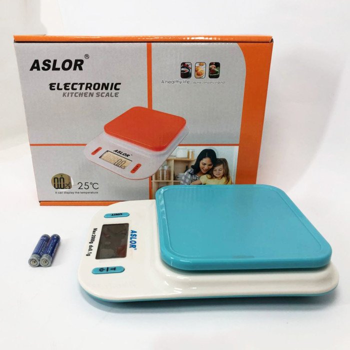 Ваги кухонні 109, 2 кг (0.1 г), термометр, електронні ваги для продуктів. Колір: блакитний