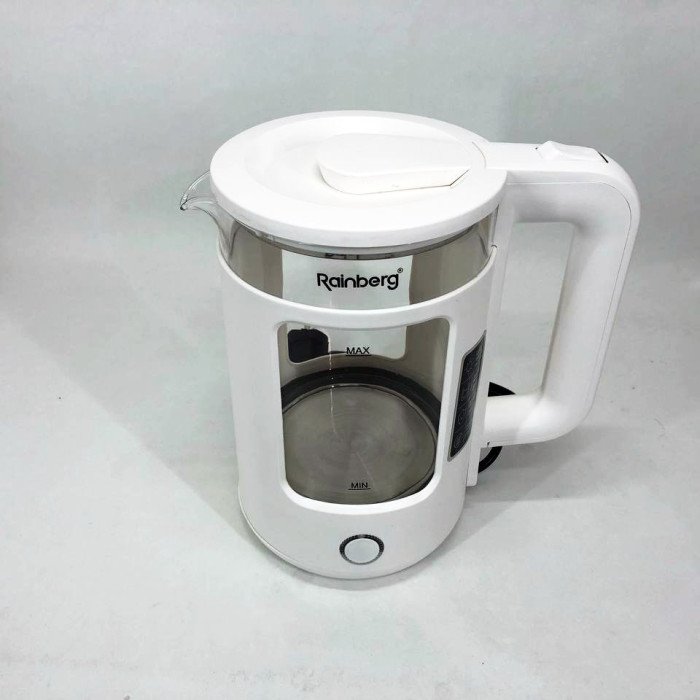 Електрочайник Rainberg RB-2220 скляний дисковий прозорий. Чайник із підсвічуванням 2200W. Колір: білий