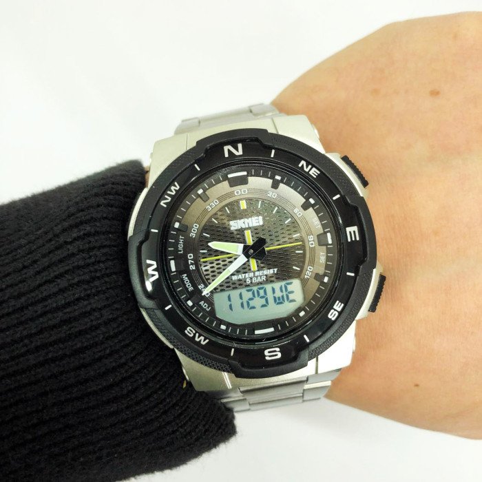 Годинник наручний чоловічий SKMEI 1370SI, армійський годинник протиударний, водонепроникний чоловічий годинник