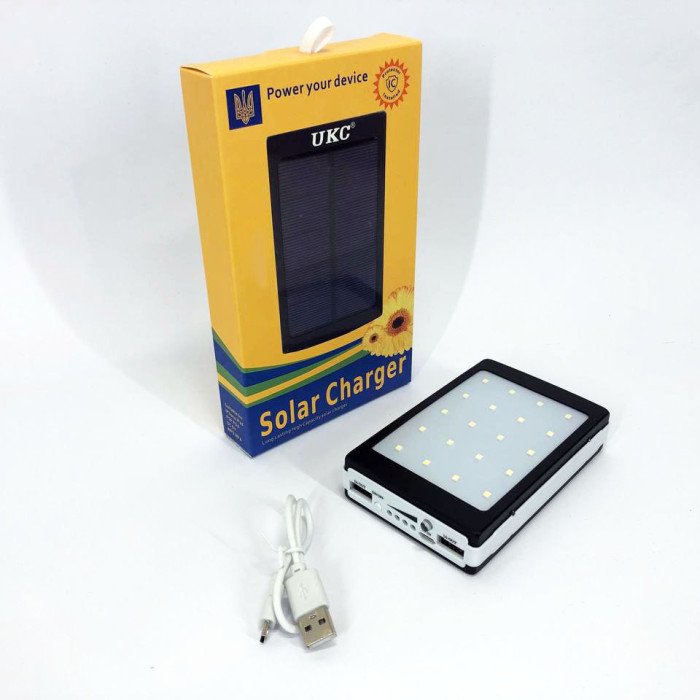 УМБ Power Bank Solar 20000 mAh мобільне зарядне з сонячною панеллю та лампою, повербанк для планшета