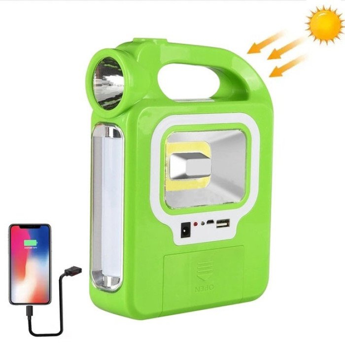 Ліхтар кемпінг переносний 6399А - LED+COB, power bank, 2x18650, сонячна батарея. Колір: зелений
