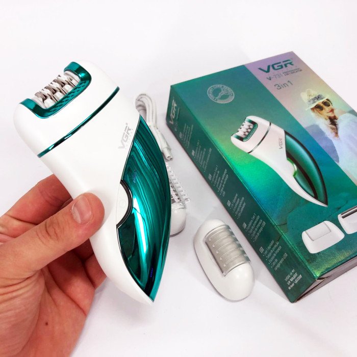 Епілятор акумуляторний для тіла та ніг жіночий 3 в 1 VGR V-731 домашній триммер для видалення волосся