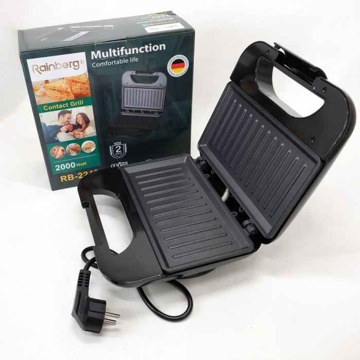 Гриль притискний Rainberg RB-2249, домашній гриль для шаурми, електрогриль для стейків