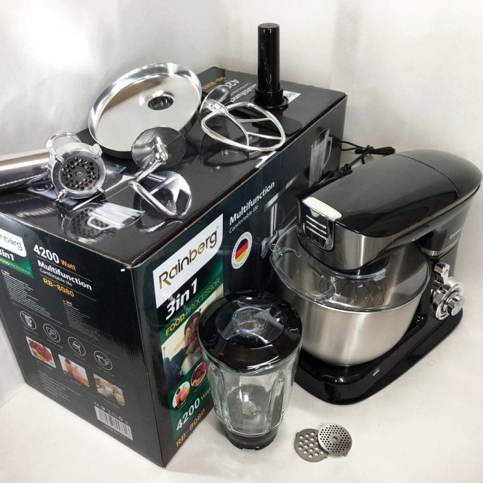 Багатофункціональний кухонний комбайн Rainberg RB-8080 Тістоміс, М'ясорубка, Блендер, Потужний блендер