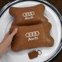Набір із двох подушок на підголівник Audi, з натуральної коричневої шкіри, Подарунок чоловікові водієві