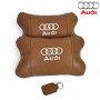 Набір із двох подушок на підголівник Audi, з натуральної коричневої шкіри, Подарунок чоловікові водієві