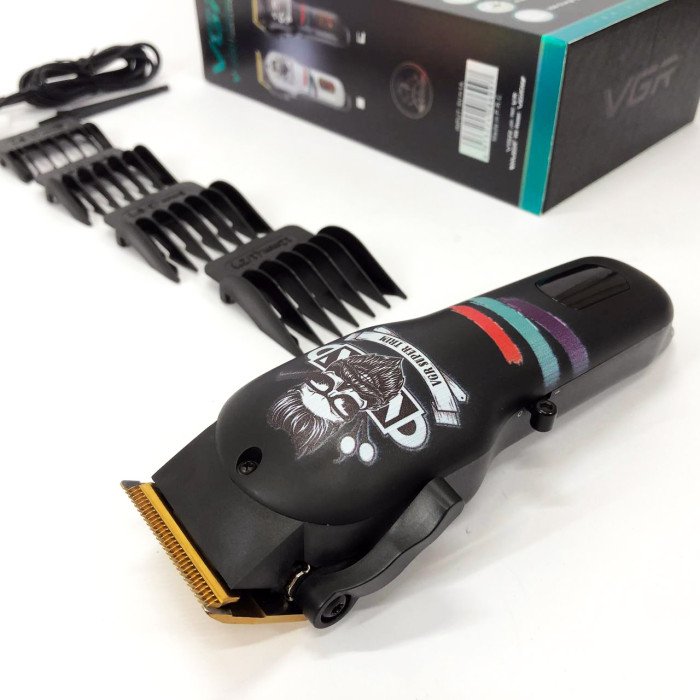 Машинка для стрижки волосся та бороди професійна VGR V-699 B з насадками та LED дисплеєм. Колір: чорний