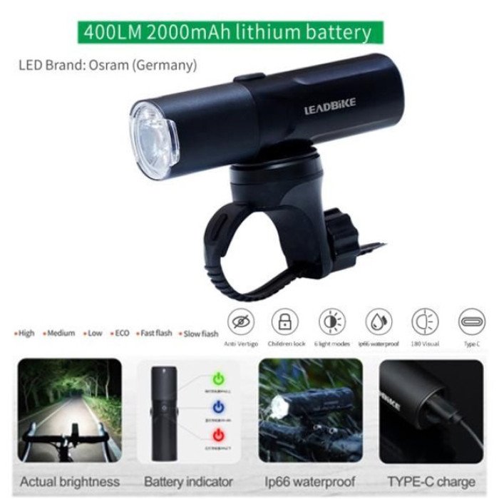 Велофара потужна LEADBIKE M02-OSRAM 400LM, Фара led для велосипеда, Фара велосипедна передня