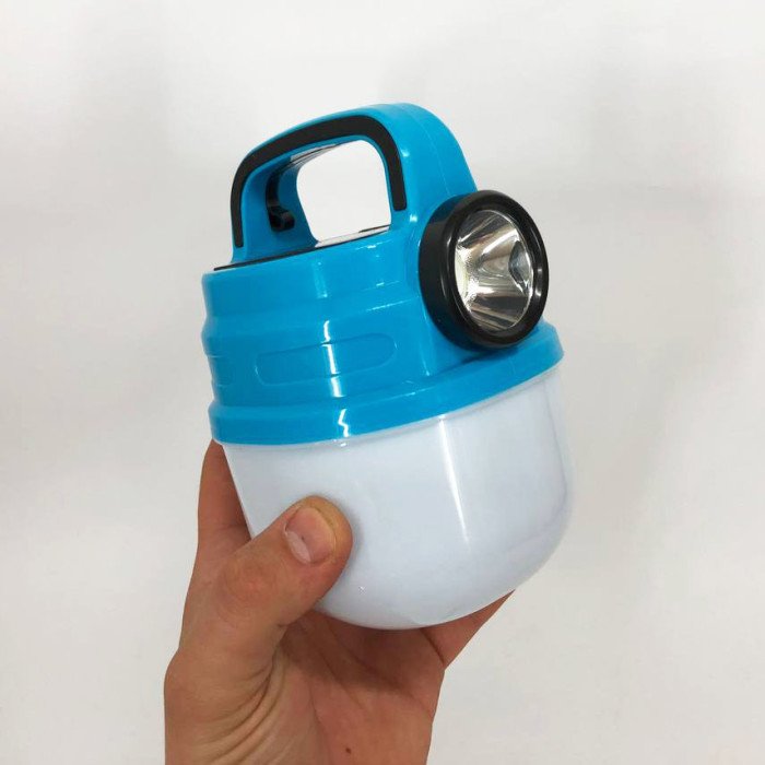 Підвісний ліхтар світильник LED з гачком для кемпінгу, ліхтариком та сонячною панеллю. Колір: синій