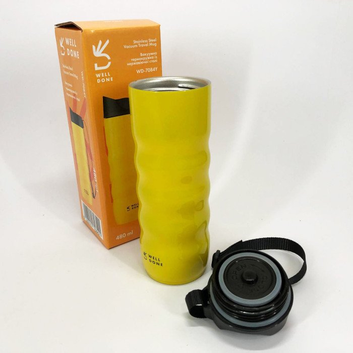 Термокухоль Well Done WD-7084Y вакуумний 480 мл, Термос для питної води, Якісний термос для дому