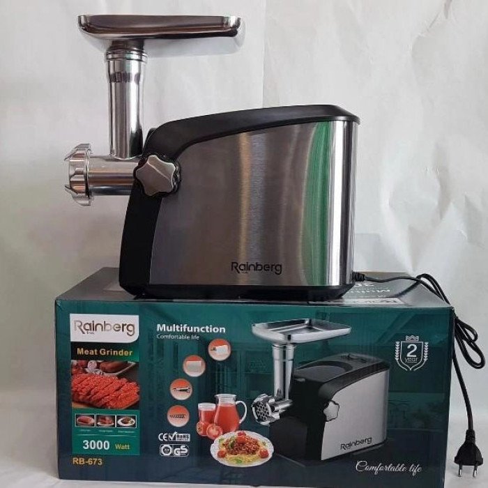 Електрична м'ясорубка Rainberg RB-673 із соковижималкою та шатківницею 9 насадок 3000W з реверсом