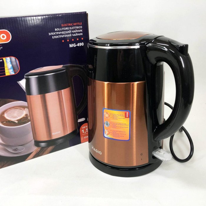 Електрочайник MAGIO MG-490, 1240Вт, 1.5л, гарний електричний чайник, тихий електричний чайник