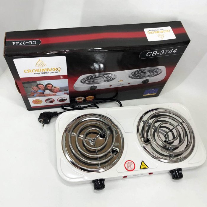 Плита електрична настільна Crownberg CB-3744 двоконфоркова спіральна 2000 Вт