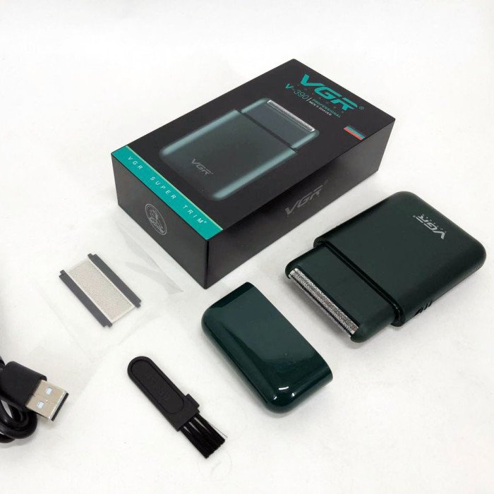 Акумуляторна чоловіча міні електробритва VGR V-390 для гоління бороди та вусів шейвер. Колір: зелений