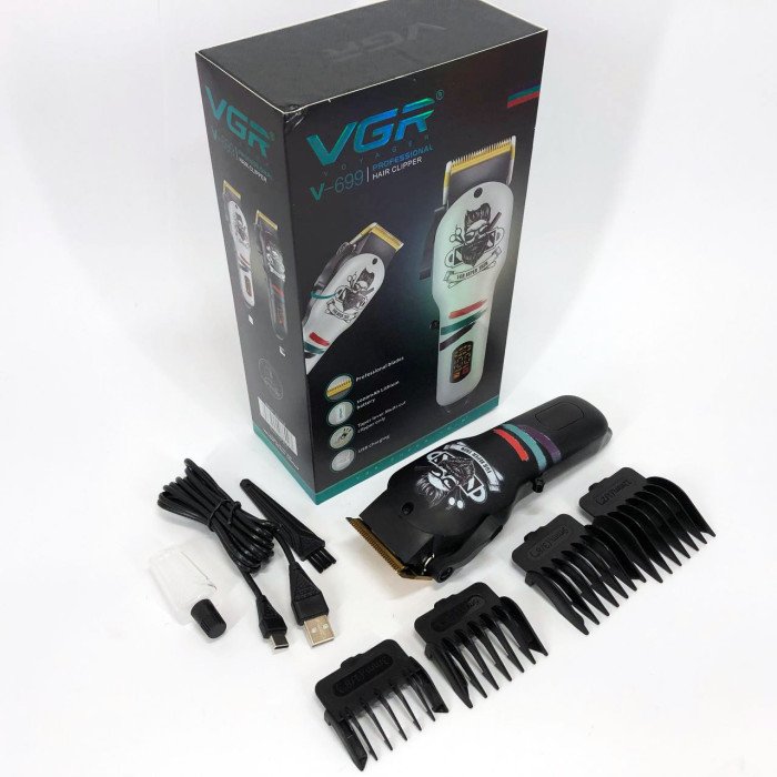 Машинка для стрижки волосся та бороди професійна VGR V-699 B з насадками та LED дисплеєм. Колір: чорний