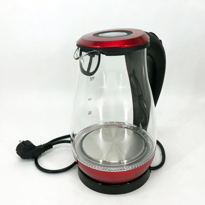 Чайник скляний електричний Rainberg RB-914, стильний електричний чайник. Колір: червоний