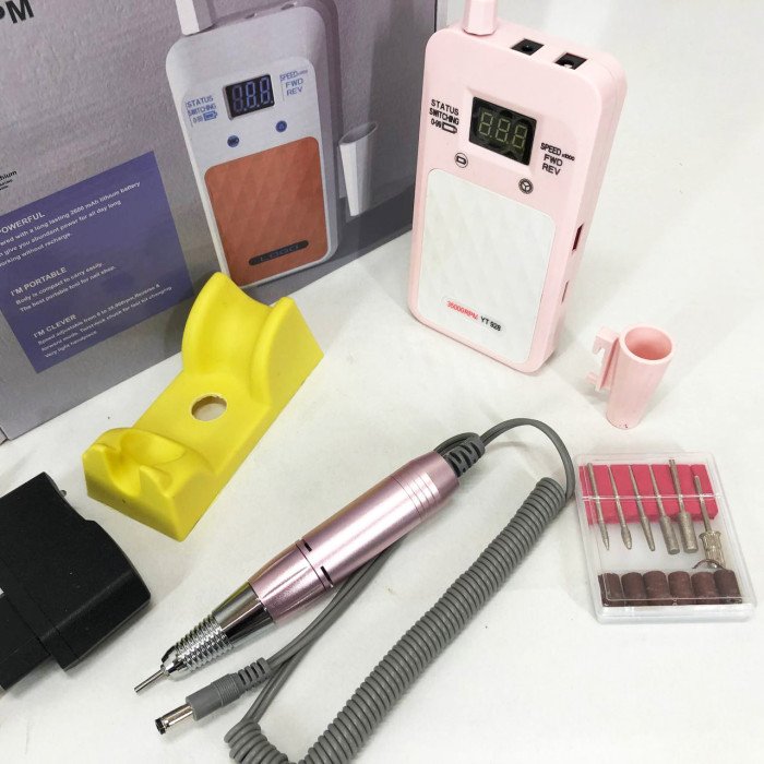 Портативний фрезер для нігтів Nail Drill YT-928 акумуляторний з індикатором заряду на 35 000 оборотів. Колір: рожевий