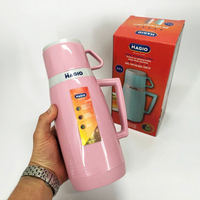 Термос Magio MG-1051P зі скляною колбою, Термос для питної води, термос для дому. Колір: рожевий