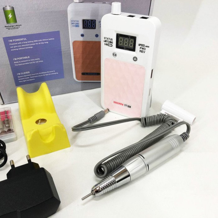 Портативний фрезер для нігтів Nail Drill YT-928 акумуляторний з індикатором заряду на 35 000 оборотів. Колір: білий