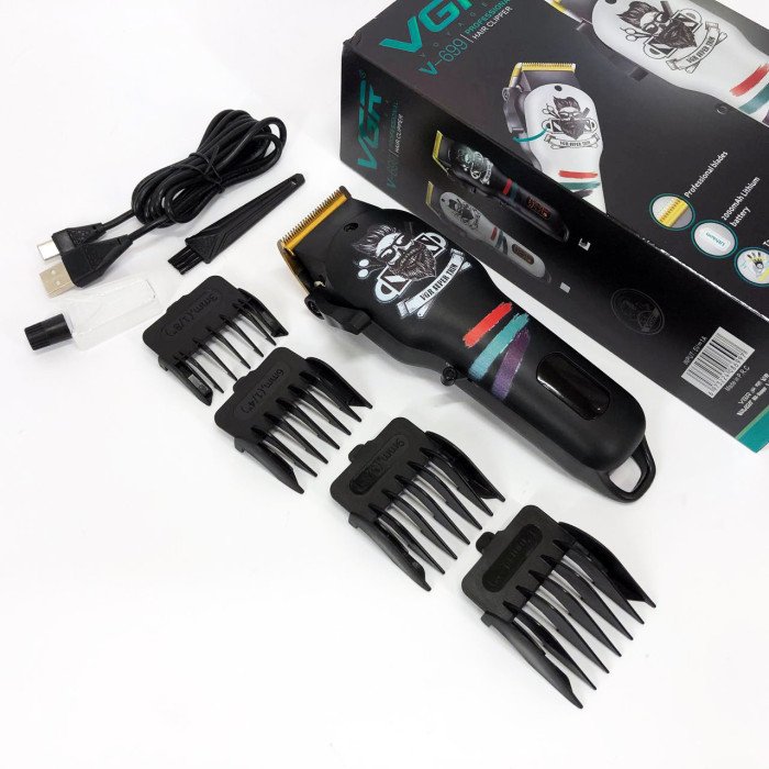 Машинка для стрижки волосся та бороди професійна VGR V-699 B з насадками та LED дисплеєм. Колір: чорний