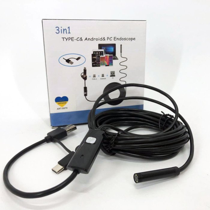 Камера ендоскоп з кабелем на 2 метри 7 мм USB/micro USB з підсвічуванням, Usb ендоскоп для андроїд