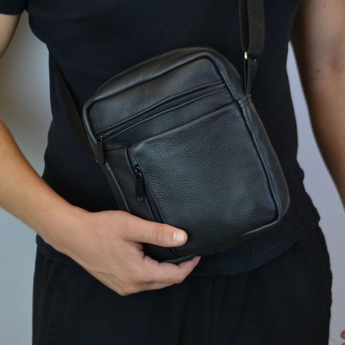 Елегантна чоловіча шкіряна сумка-месенджер із натуральної шкіри на 5 відділень, чоловіча сумка через спину