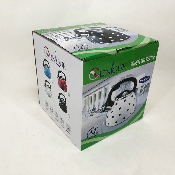 Чайник із свистком для газової плити Unique UN-5301 2,5л горошок, гарний чайник для плити. Колір: червоний