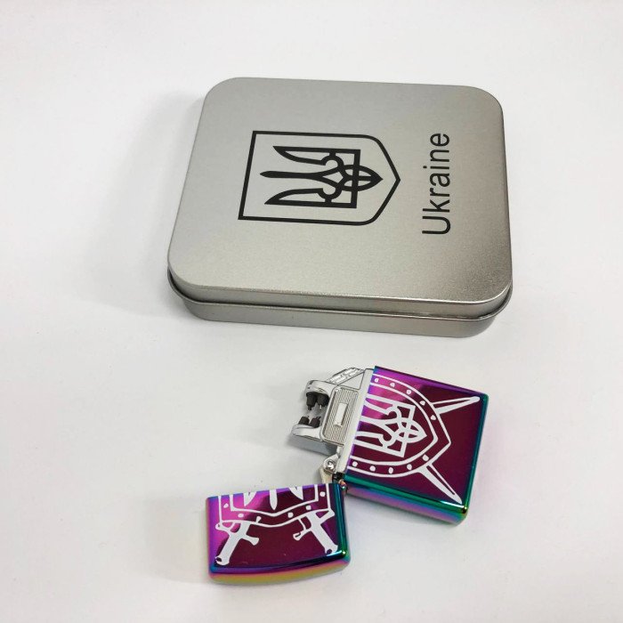 Дугова електроімпульсна запальничка USB Україна металева коробка HL-446. Колір: хамелеон