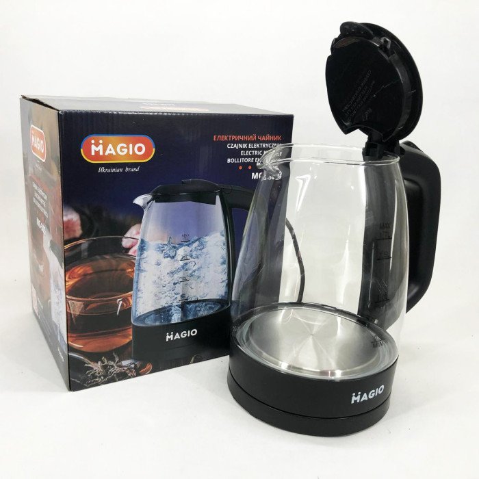 Електрочайник Magio MG-505, прозорий чайник з підсвічуванням, стильний електричний чайник