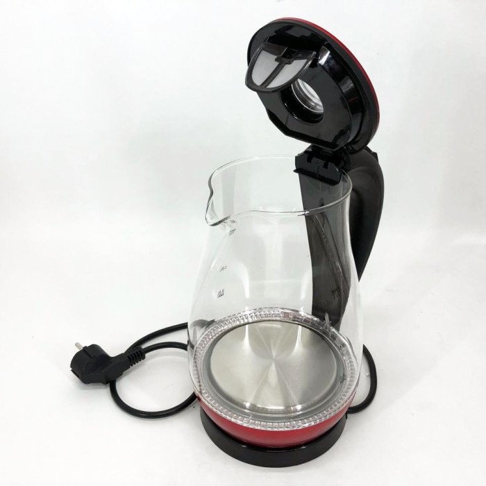 Чайник скляний електричний Rainberg RB-914, стильний електричний чайник. Колір: червоний