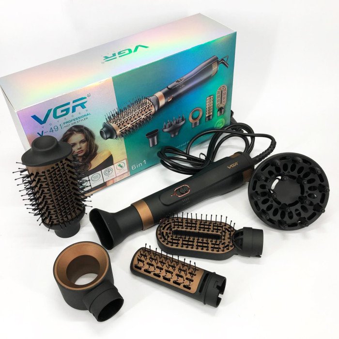 Фен стайлер для укладання та завивки волосся VGR V-491 6 в 1, Professional, 1000 Вт, Фен з насадками