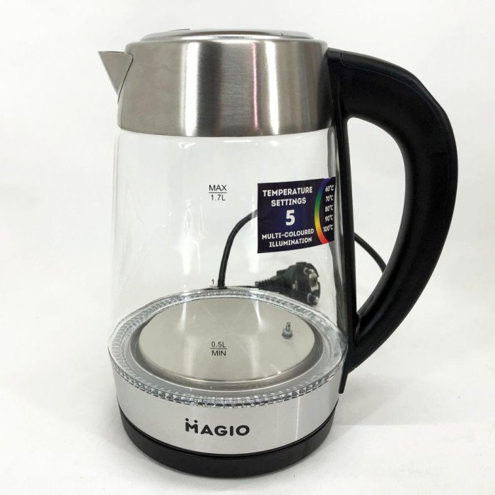 Електрочайник MAGIO MG-499, чайник прозорий з підсвічуванням, електрочайник з підсвічуванням