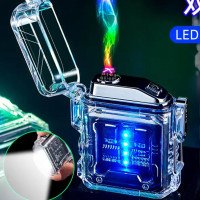 Дугова електроімпульсна запальничка із ліхтариком водонепроникна HL-517, вітрозахисна. Колір: чорний