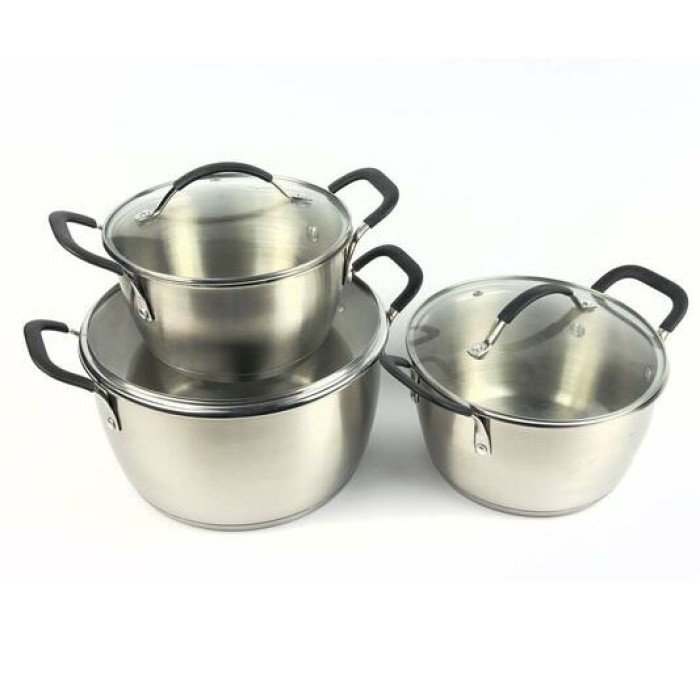 Набір каструль 6 предметів LB-1891 із нержавіючої сталі зі скляною кришкою, набори каструль