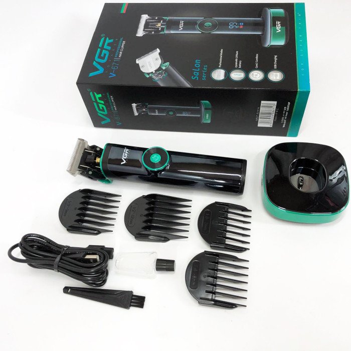 Універсальна машинка триммер для стрижки волосся VGR V-671 акумуляторний з набором насадок та LED дисплеєм