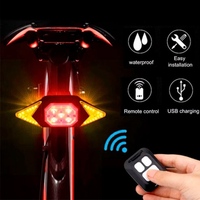 Велоліхтар LY-6700 із зазначенням поворотів (red+yellow+blue), waterproof, Миготливий велоліхтар