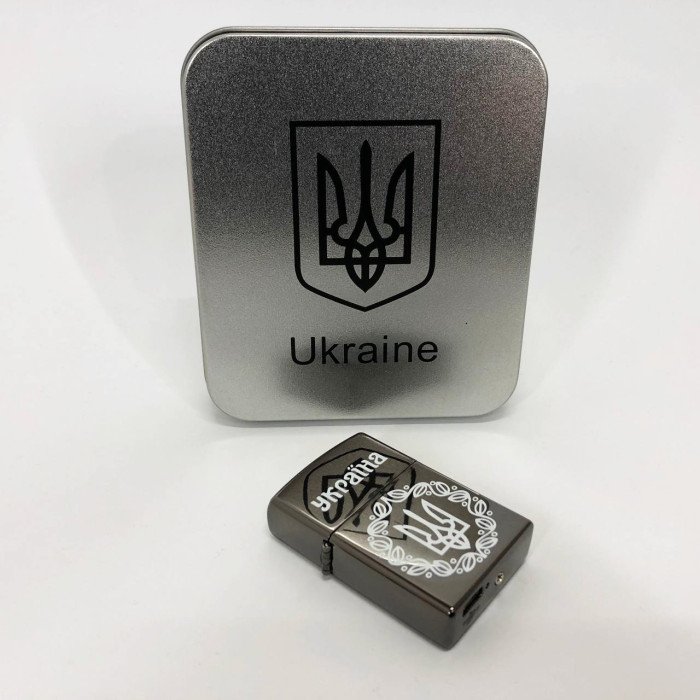 Дугова електроімпульсна запальничка USB Україна металева коробка HL-447. Колір: чорний