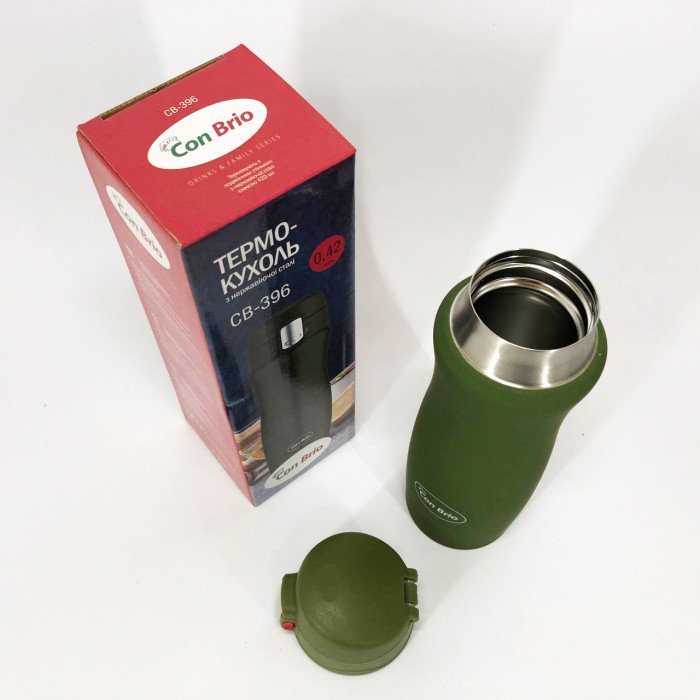 Термос з напувалкою 420 мл Con Brio CB-396, Хороший невеликий термос для питної води. Колір: зелений