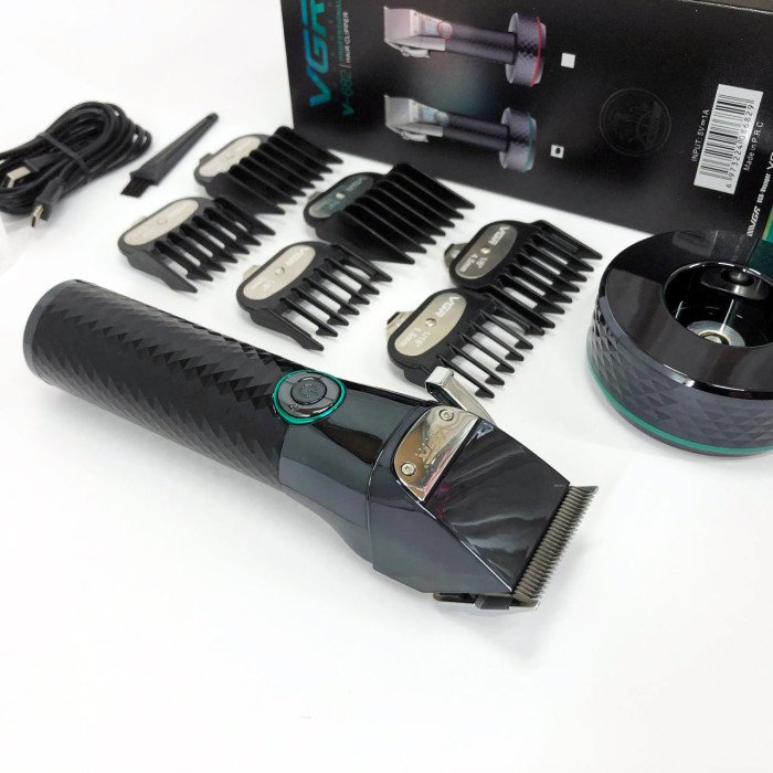 Професійна бездротова машинка для стрижки VGR V-682 тример для волосся, бороди та вусів на підставці