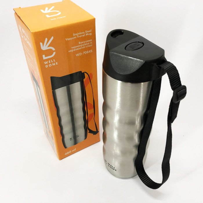 Термокухоль Well Done WD-7084S вакуумний 480 мл, Якісний термос для дому, Термос для напоїв