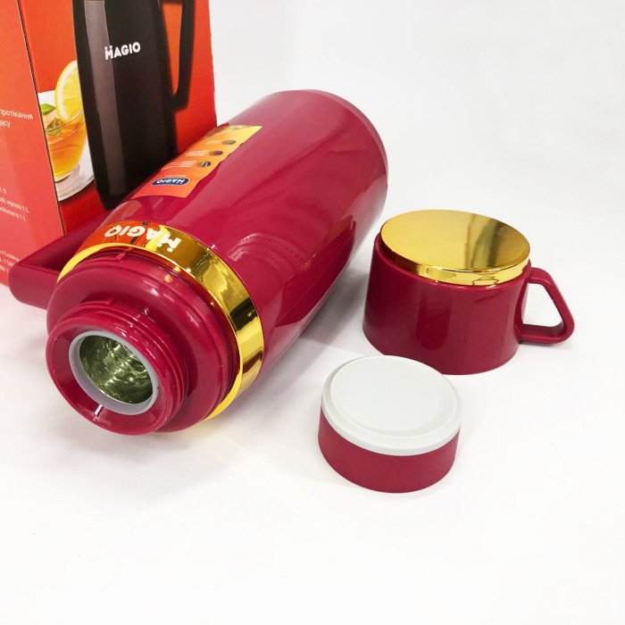 Термос Magio MG-1050R зі скляною колбою, Термос для питної води, Термос із нержавіючої сталі. Колір: червоний