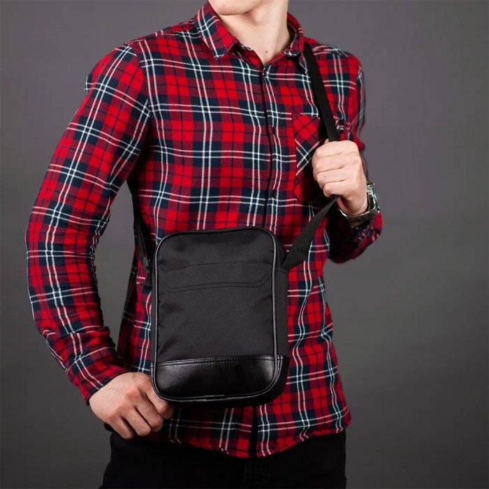 Сумка-месенджер із еко-шкіри + тканини, чоловіча сумка через плече, сумка через плече кежуал чоловіча