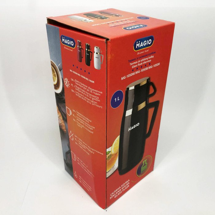 Термос Magio MG-1050R зі скляною колбою, Термос для питної води, Термос із нержавіючої сталі. Колір: червоний