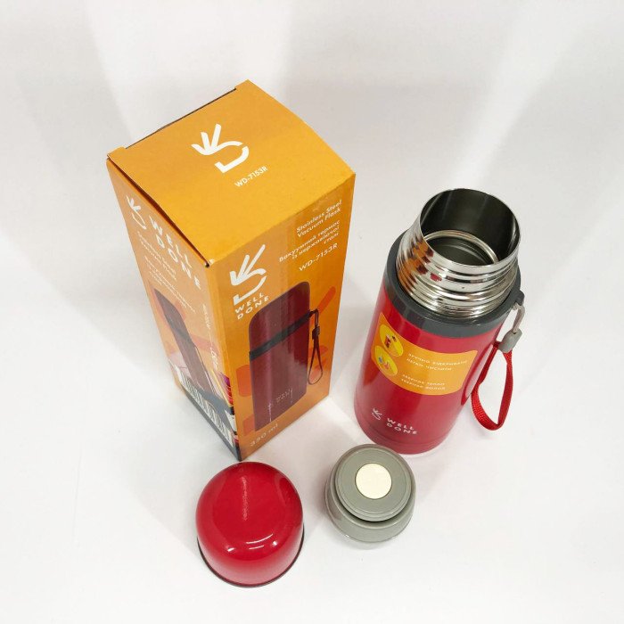 Термос вакуумний Well Done WD-7153R 350 мл, Якісний термос для дому, для напоїв. Колір: червоний