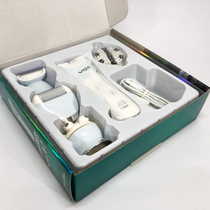 Епілятор жіночий з триммером VGR V-703 5в1 для видалення волосся на тілі акумуляторна пемза масажна насадка