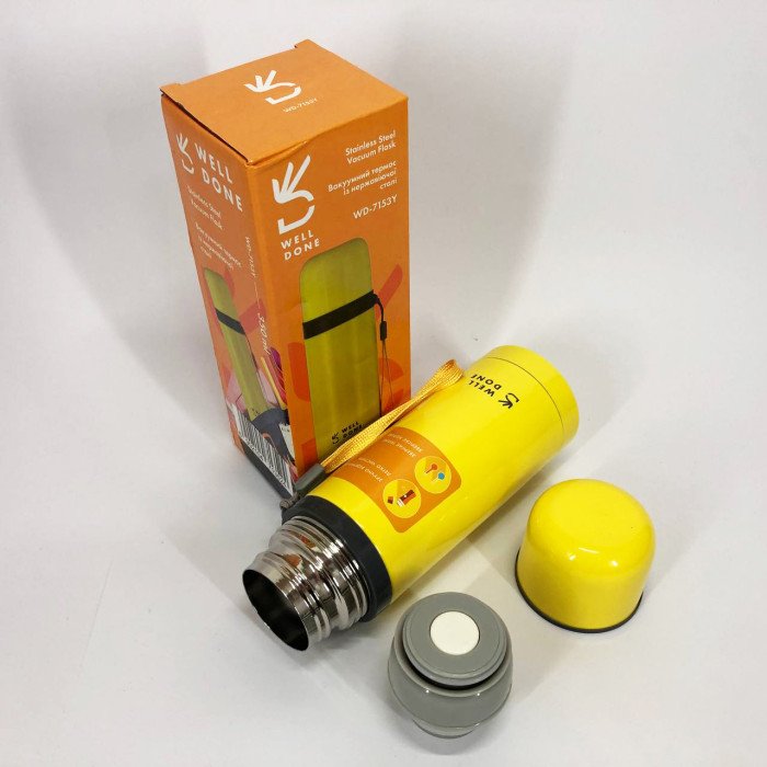 Термос вакуумний Well Done WD-7153Y 350 мл, Якісний термос для дому, Термос похідний. Колір: жовтий