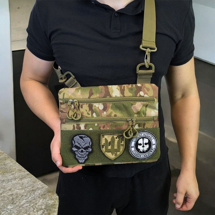 Сумка-кобура мультикам наплічна з липучкою для шевронів, тактична сумка чоловіча з кордури